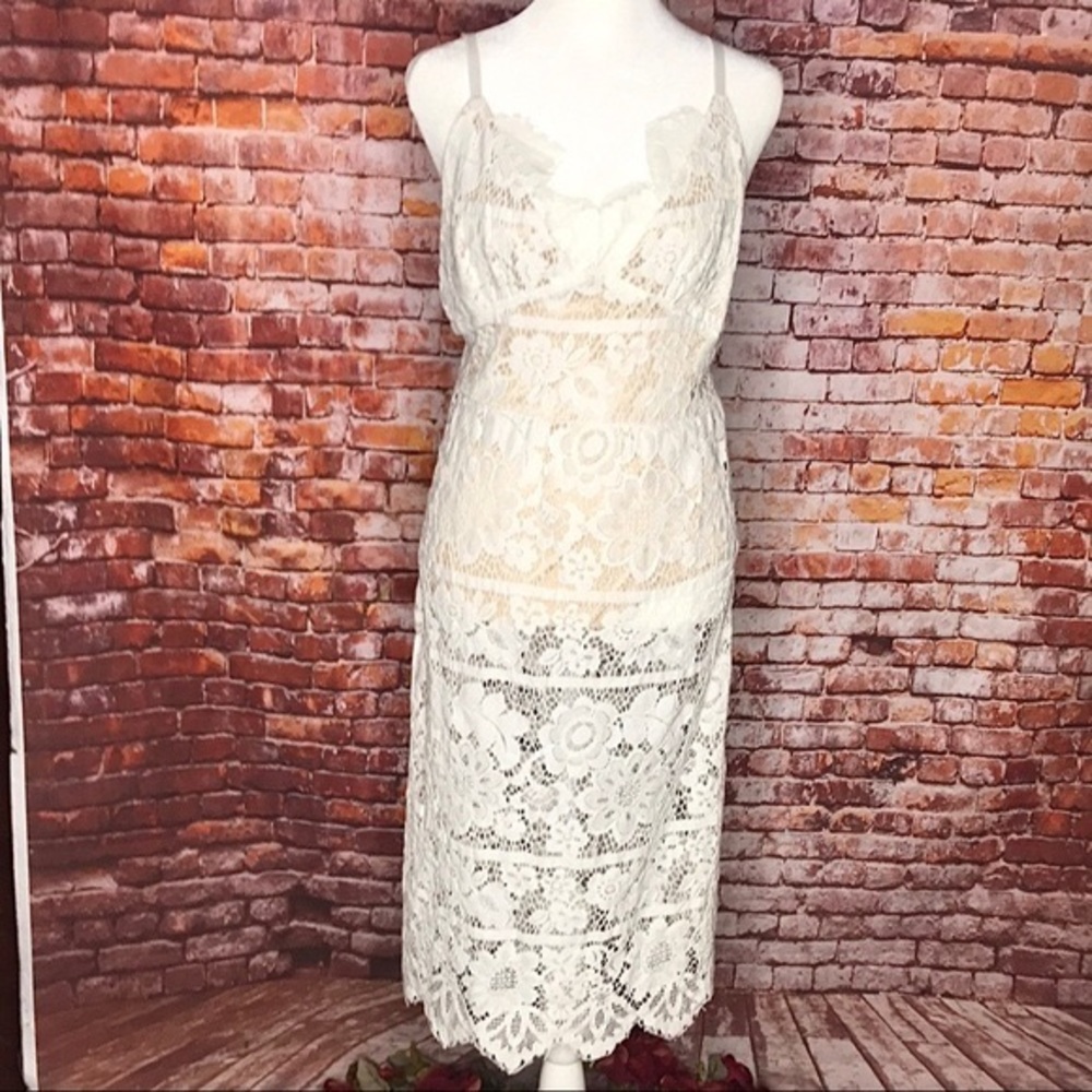 White Lace Overlay Sundress with Built in Bodysuit - Picture 2 of 13